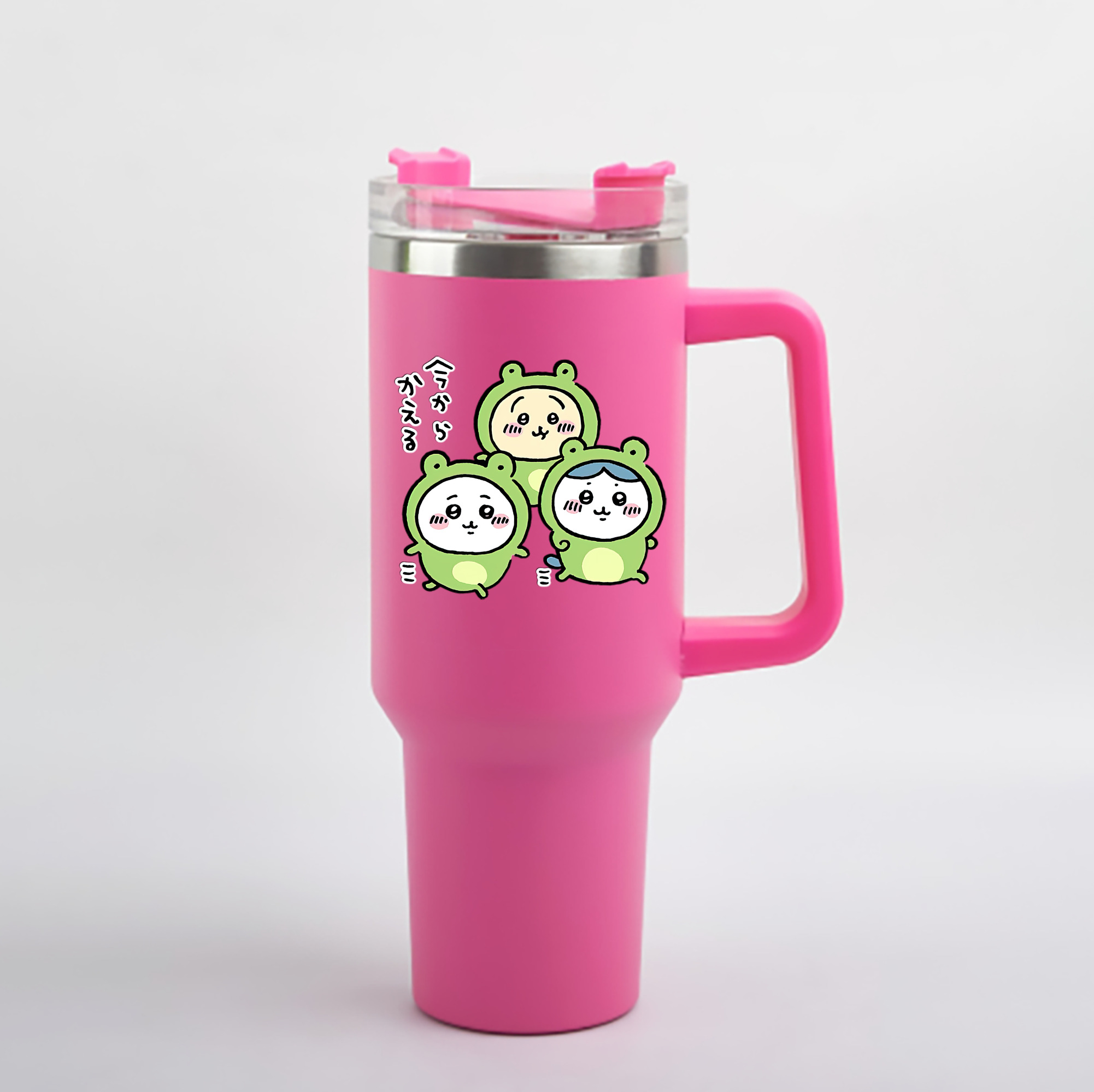 （画像用） ちいかわ ハチワレ Chii-kawa hachiware 1200mL車用タンブラー - クリスタルステッカー（プラスチックストロー付き）